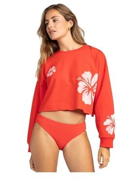 Roxy Red Hibiscus Crop Sweatshirt Coverup